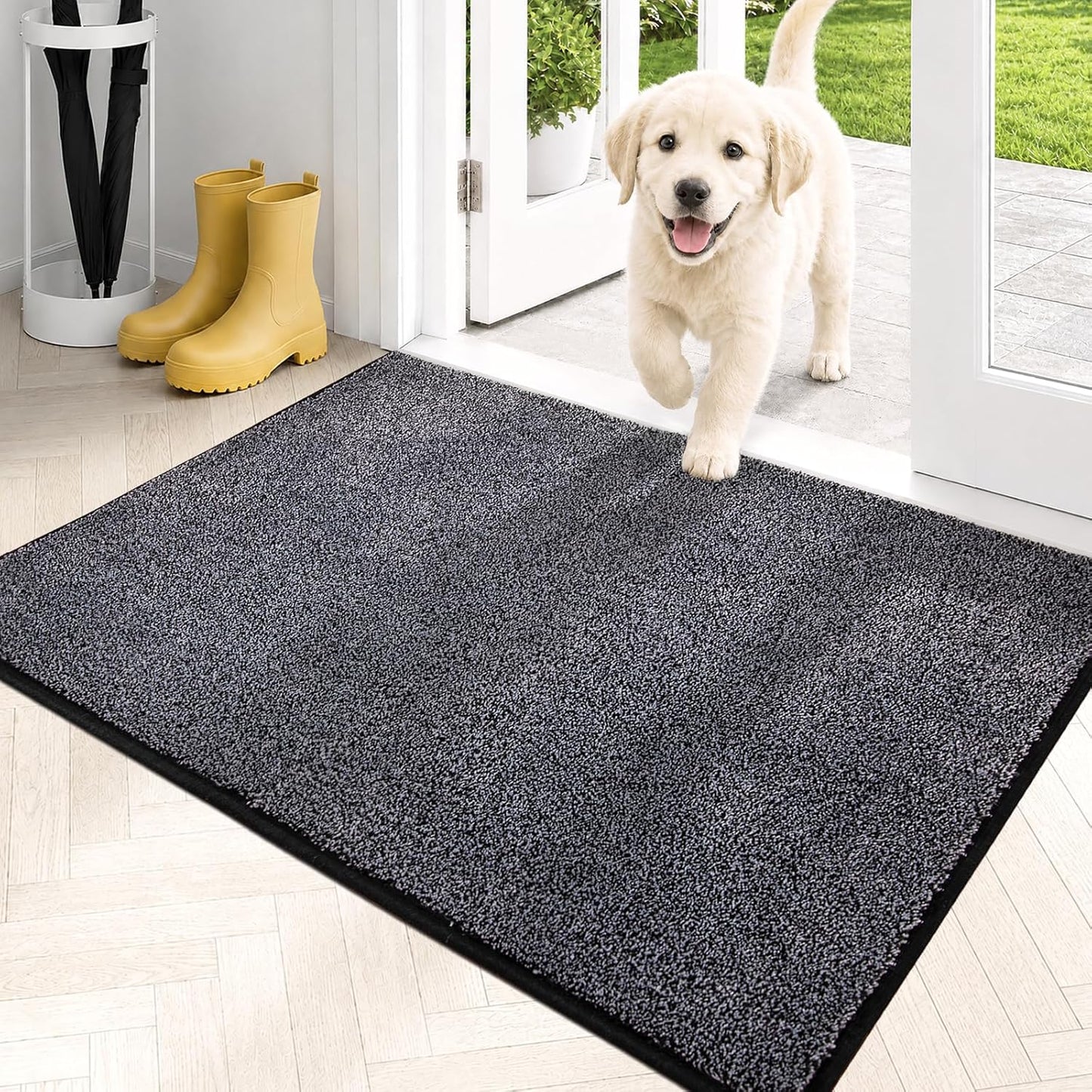 PURRUGS Dirt Trapping Door Mat 20" x 31.5", Non-Slip Machine Washable Entryway Rug, Dog Doormat, Indoor Front Door Mat, Super Absorbent Entry Rug for Muddy Shoes & Paws, Bluish Grey-Black