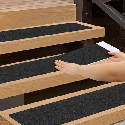 SMILOOL Outdoor Stair Treads Non-Slip Step Strips for Wooden Steps 5 Pack 6” x 24” Anti Slip Grip Tape Precut for Outside Stairs, Non Skid Stair Tread Mats Weather Resistant for Outdoors, Black