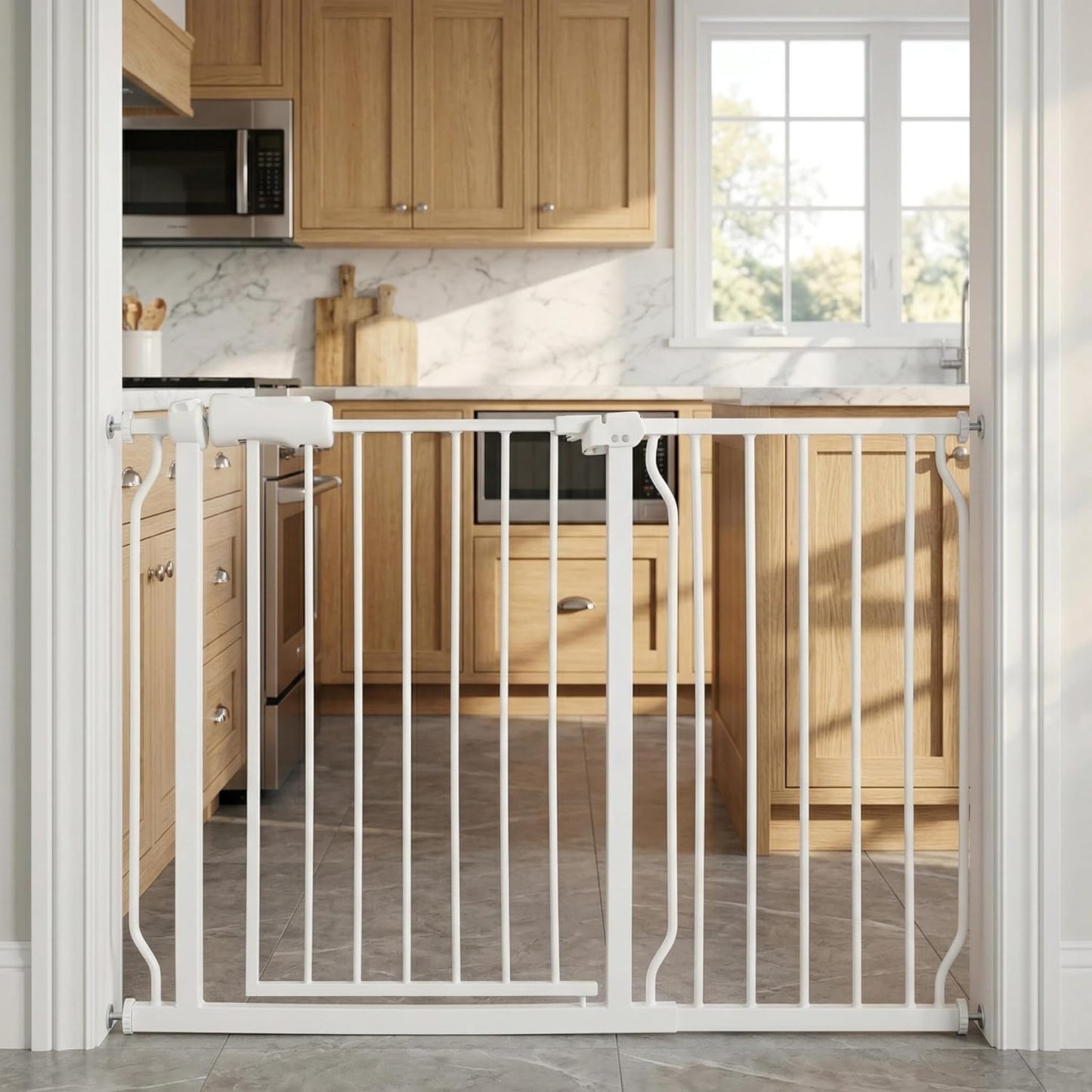 24-29 Inch Narrow Baby Gate, Pressure Mounted No Drilling Dog Gate for Stairs & Doorways, White Metal Safety Gate Indoor for Kids and Pets