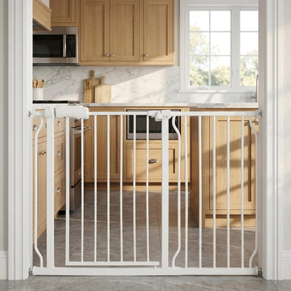 24-29 Inch Narrow Baby Gate, Pressure Mounted No Drilling Dog Gate for Stairs & Doorways, White Metal Safety Gate Indoor for Kids and Pets