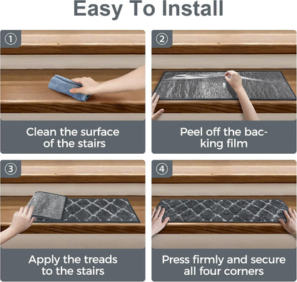 sarben Non Slip Stair Treads for Wooden Steps 15PCS - 8"x30" Indoor Safety Carpet, Edging Mats with TPE Adhesive Backing, Pet and Elderly Friendly Stair Rugs (Taupe) - Colors B