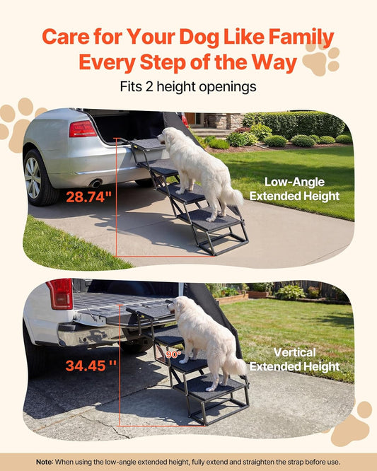VEVOR Dog Stairs for Car, 4 Steps Extra Wide Foldable Dog Ramp for Large Dogs with Non-Slip Rug Surface, Portable Lightweight Pet Ladder for Car, SUV, Truck, High Beds, Sofas, Support up to 400 lbs