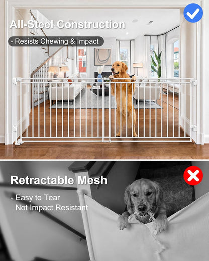 Betertek 45-80" Extra Wide Baby Gate for Large Openings-No Bottom Bar&Extra Wide Walk Thru Door, Chew&Impact Resistant Metal Heavy Duty Dog Gate, Hardware Mount Safety Indoor Extra Long Pet Gate