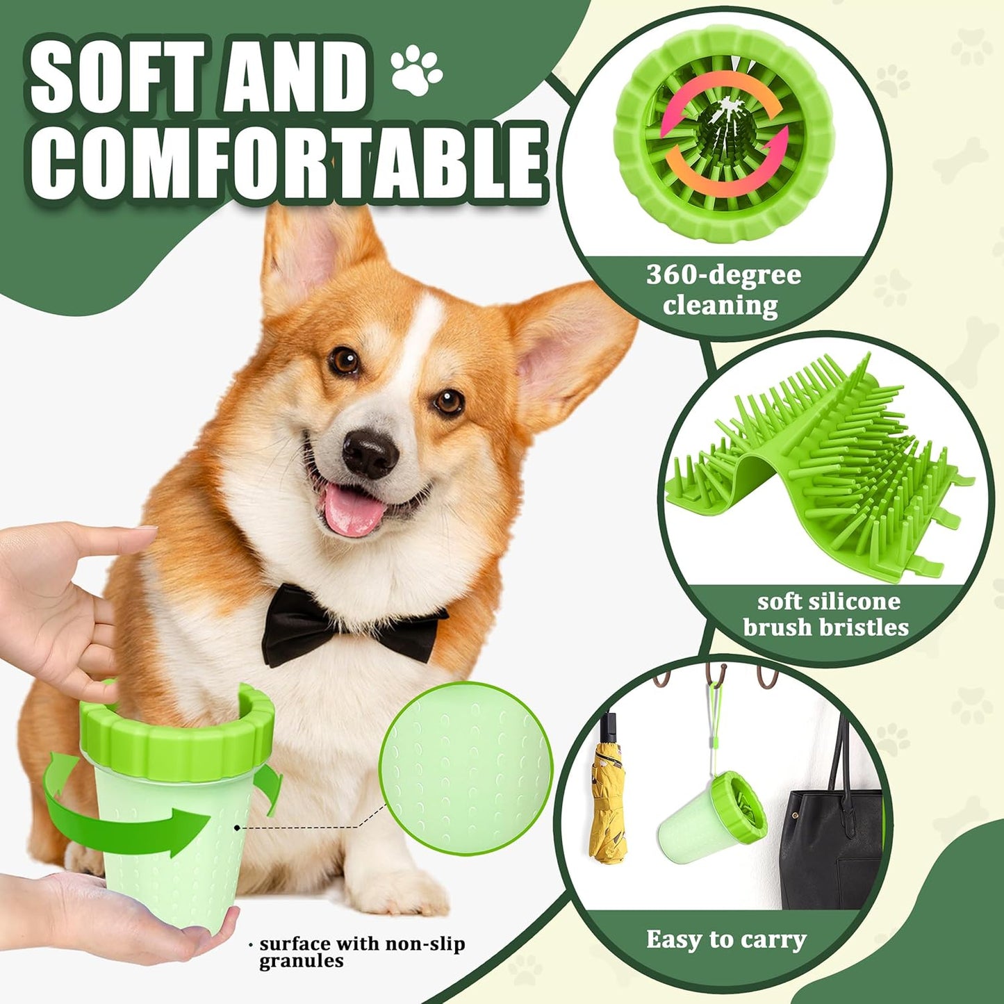 Dog Paw Cleaner Cup, Soft Silicone, Portable, Easy to Clean, Removes Mud and Dirt, Grooming Accessory for Home, Travel – Green, M