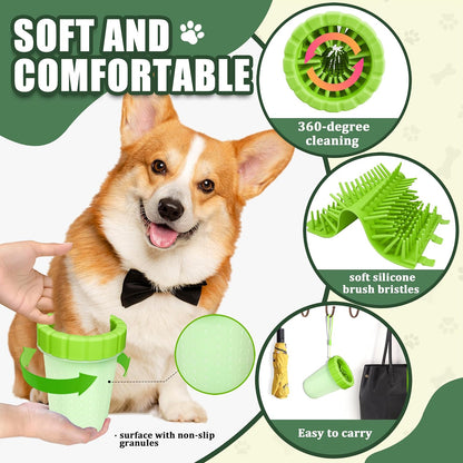 Dog Paw Cleaner Cup, Soft Silicone, Portable, Easy to Clean, Removes Mud and Dirt, Grooming Accessory for Home, Travel – Green, M
