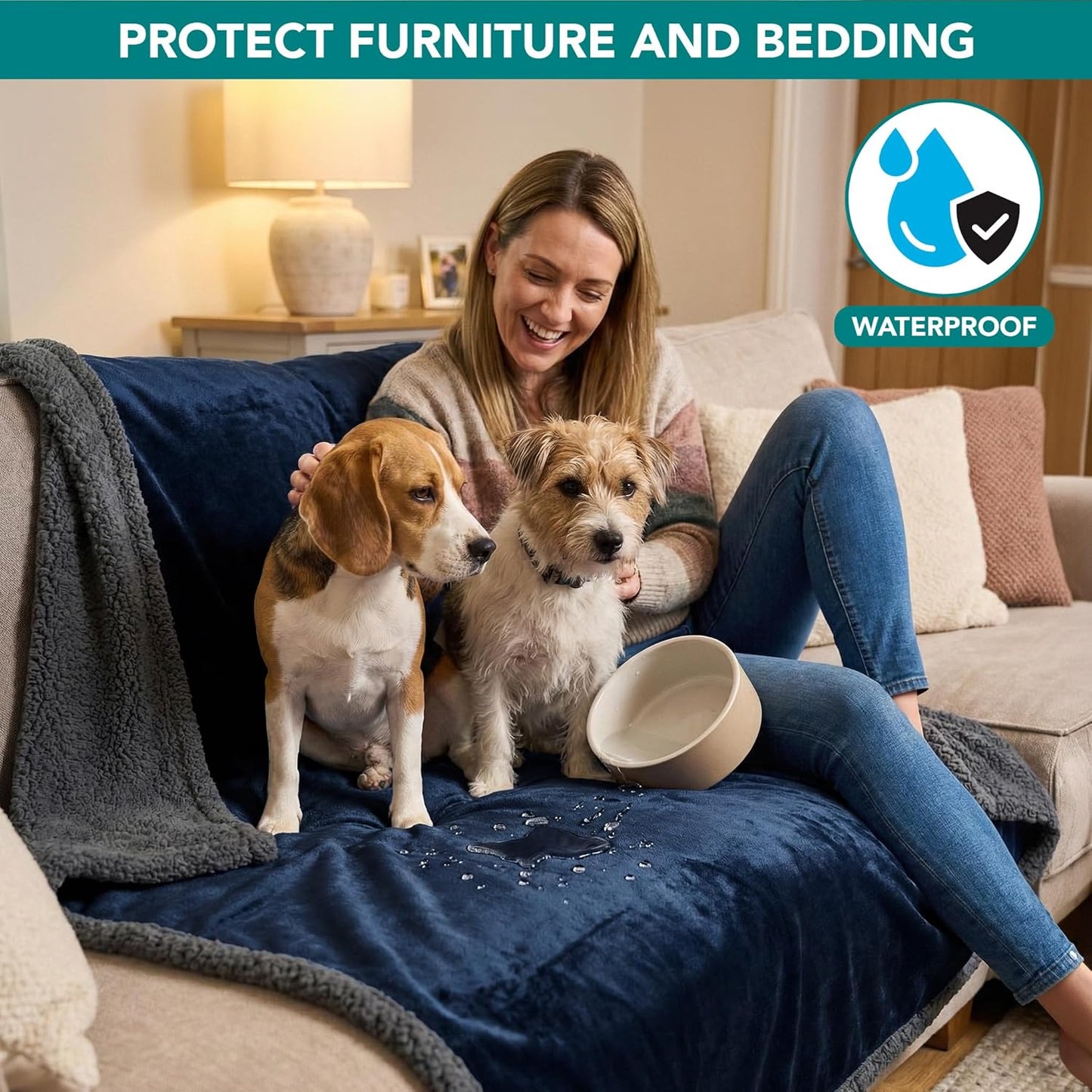 PetAmi Waterproof Dog Blanket for Couch, Large 60x40, Pee Proof Sherpa Fleece Reversible Pet Throw, Furniture Protector for Bed Sofa Kennel, Soft Washable Cover for Medium Dogs Cats, Grey Sherpa
