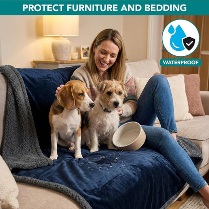 PetAmi Waterproof Dog Blanket for Couch, Large 60x40, Pee Proof Sherpa Fleece Reversible Pet Throw, Furniture Protector for Bed Sofa Kennel, Soft Washable Cover for Medium Dogs Cats, Grey Sherpa