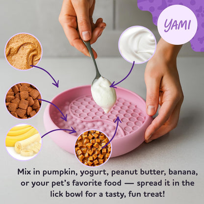 YAMI Dog Lick Bowl, Lick Mat for Dogs, Wet Food Cat Slow Feeder, Freeze Bowl, Enrichment & Puzzle Toy for Anxiety Relief, Food-Grade Silicone, Suction Cups, Dishwasher Fit, for All Breed (Light Gray)