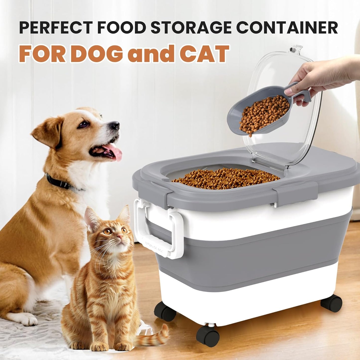 23-25 Lbs Airtight Dog Food Storage Container,Collapsible Dog Food Container with Lid,Wheels,Handle,Large Pet food storage Container with Scoop,Small Food Container for Dog Cat