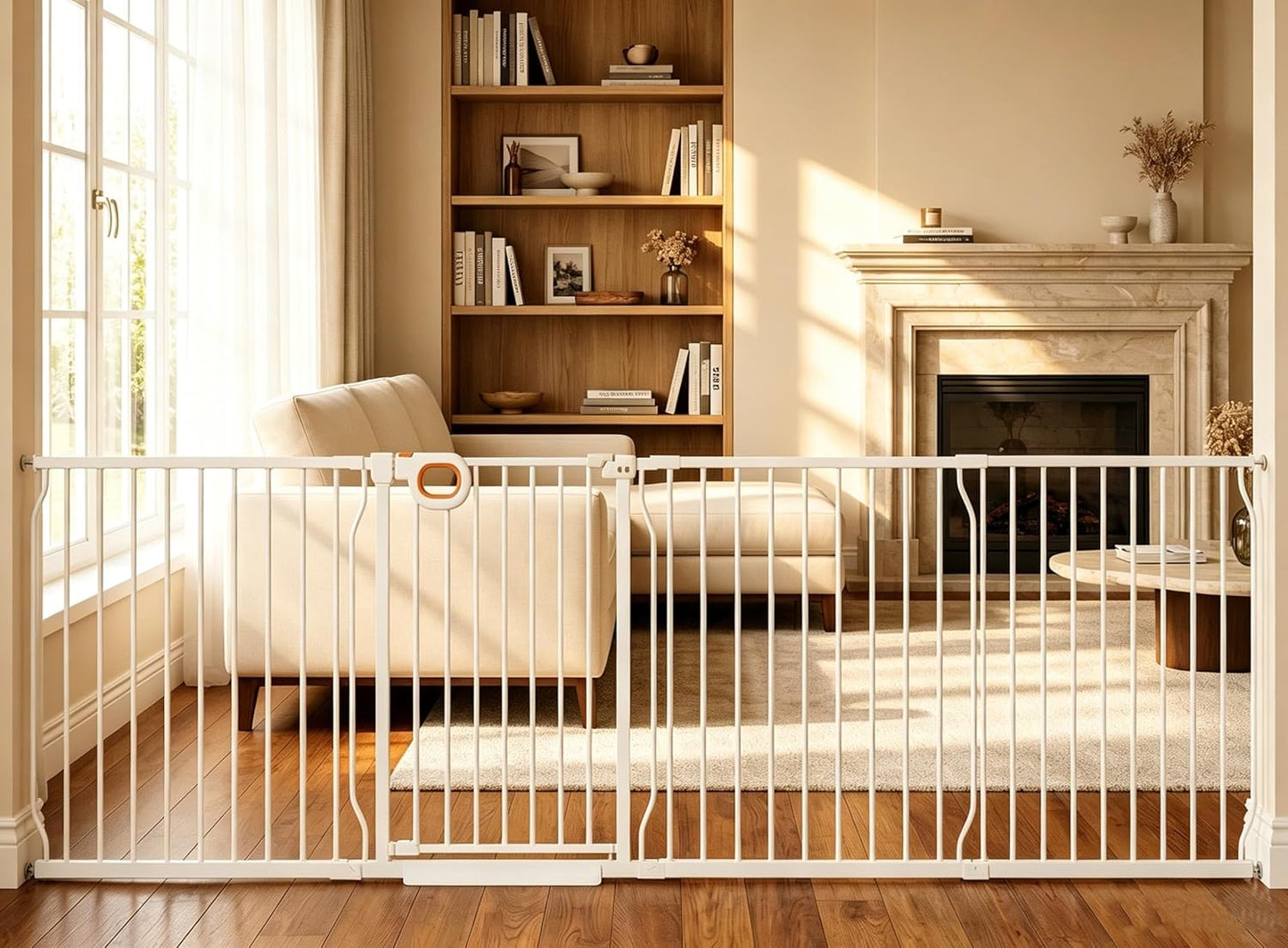 Baby Gates Extra Wide for Doorways 90.6-95.2 Inch Extra Wide Pressure Mounted Baby Dog Gate for the House Indoor Large Openning Metal Safety Gate No Drilling with Walk-Through Door,Black