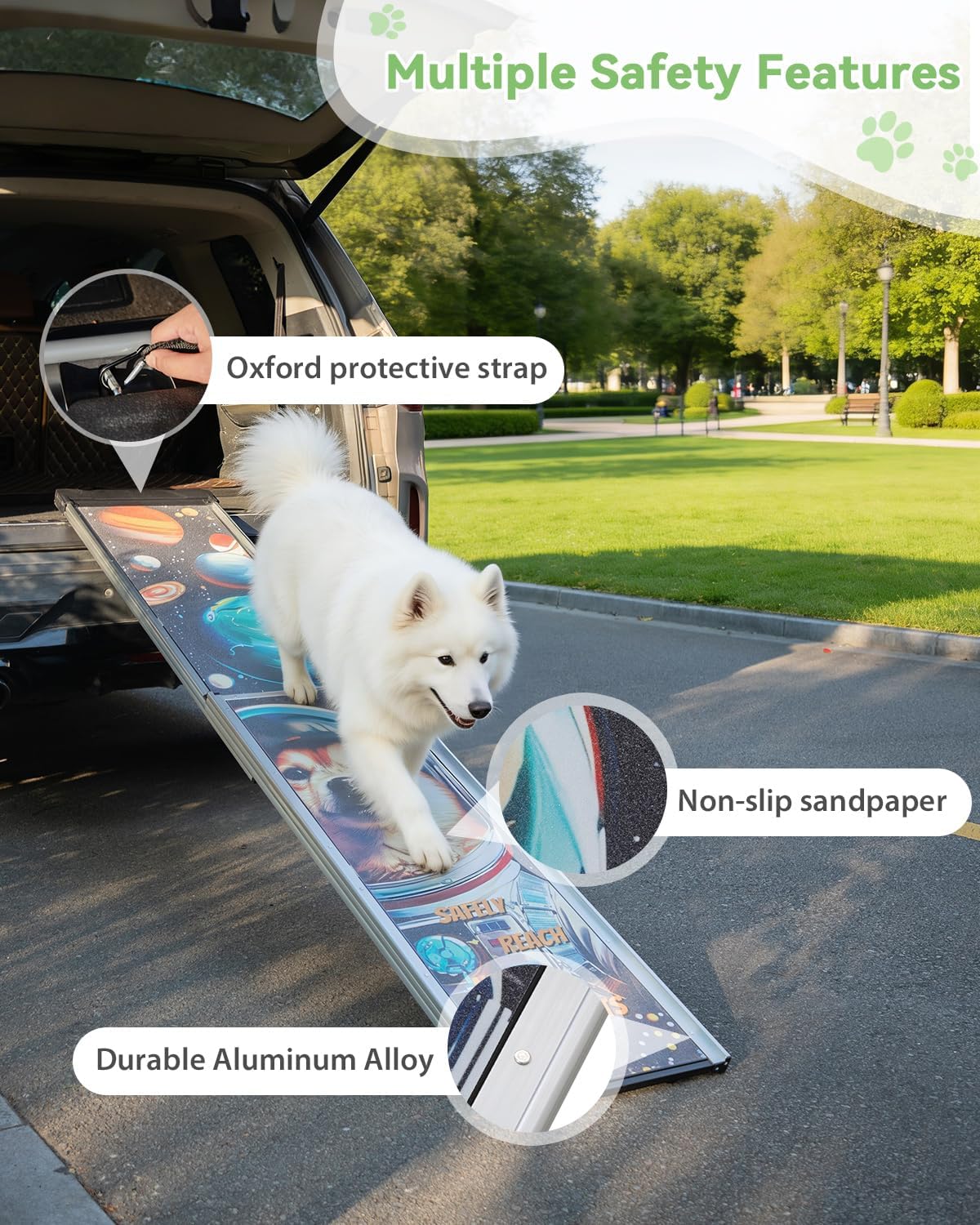 COZIWOW Telescoping Dog Car Ramp for Large Dogs - Heavy-Duty Aluminum Pet Ramp with High-Traction Surface, Anti-Slip Steps for Cars/Trucks/SUVs,Adjustable Sizing,330LB Load Capacity (63.5" L)