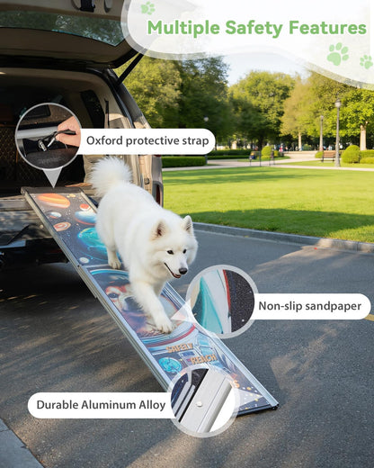 COZIWOW Telescoping Dog Car Ramp for Large Dogs - Heavy-Duty Aluminum Pet Ramp with High-Traction Surface, Anti-Slip Steps for Cars/Trucks/SUVs,Adjustable Sizing,330LB Load Capacity (63.5" L)