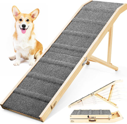 𝟐𝟎𝟐𝟔 𝐔𝐩𝐠𝐫𝐚𝐝𝐞𝐝 Dog Ramp for Bed, 64" Long Foldable Pet Ramp for Small Large Dogs, Dog Ramps for High Beds Car, High Traction with Platform 6 Adjustable Heights 24" to 30" Up to 220LBS Black