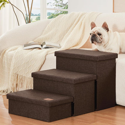 Love's cabin Dog Stairs with Storage 13" H, Foldable Pet Stairs for Small Medium or Large Dogs, Cat Puppy Steps Ramp with Zip up to 150 lbs, Solid Grey, 2 Steps