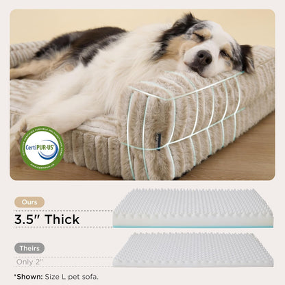Bedsure ComfyFleece™ Orthopedic Dog Beds Large Sized Dog, Waterproof Memory Foam Pet Couch Sofa with Sides, Non-Slip Bottom and Egg-Crate Foam Large Pet Bed with Washable Corduroy Cover, Grey