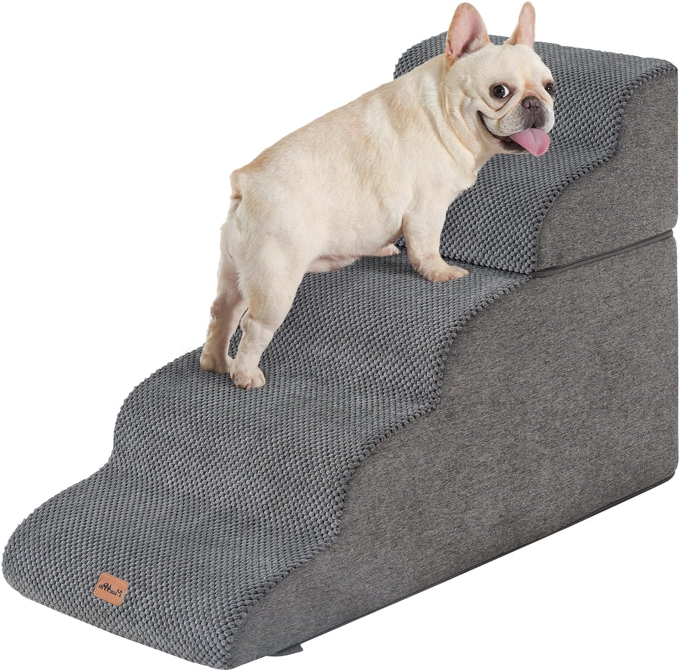 Made4Pets Dog Stairs Ramp for Small Dogs 15.7" H, 3-Step Dog Steps for Bed Couch Sofa and Chair, 35D Foam Pet Steps for Small Dogs and Cats, Non-Slip Bottom Pet Stairs, Grey