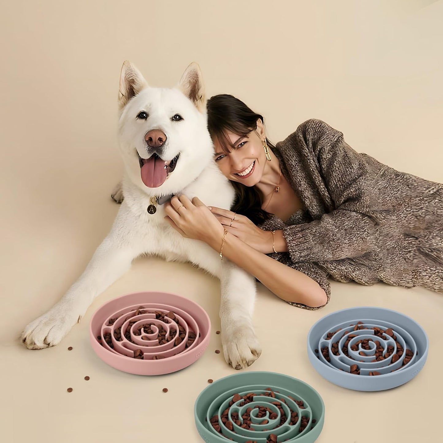 Coomazy Extra Large Slow Feeder Bowl, Silicone Dog Bowl with Suction Cups, Slow Feeder & Non-Slip Design, Boredom and Anxiety Reducer, Suitable for Large Dogs, Avocado Green, 5 Cup