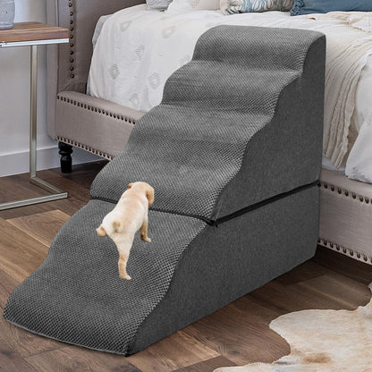 Dog Stairs for High Beds 30-36 inches Tall, 6-Step Dog Steps for Bed 32-36 inches for Small Large Dogs, Doggie Ramp for Bed, 30D Foam Pet Stairs for Old Dogs/Cats, Free-Installation, Grey