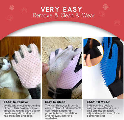 GOESWELL Double-Sided Undercoat Rake for Pet Grooming - Shedding and Dematting Comb with Grooming Glove (Blue 2 Pack)