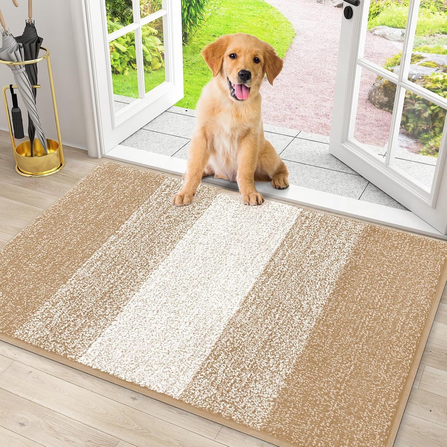 Smiry Dog Door Mat for Muddy Paws, Absorbs Moisture and Dirt, Low-Profile Entryway Mat with Non-Slip Backing, Entry Indoor Outdoor Doormat for Inside Floor (30x20 Inches, Grey, Striped)