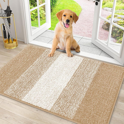 Smiry Dog Door Mat for Muddy Paws, Absorbs Moisture and Dirt, Low-Profile Entryway Mat with Non-Slip Backing, Entry Indoor Outdoor Doormat for Inside Floor (30x20 Inches, Grey, Striped)