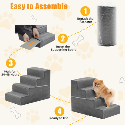NEWBULIG 3-Step Dog Stairs, 15.7" H Dog Steps for Sofa and Chair, Non-Slip Sturdy Pet Steps for Small Dogs and Cats, Pet Ramp for High Bed Indoor(Grey)