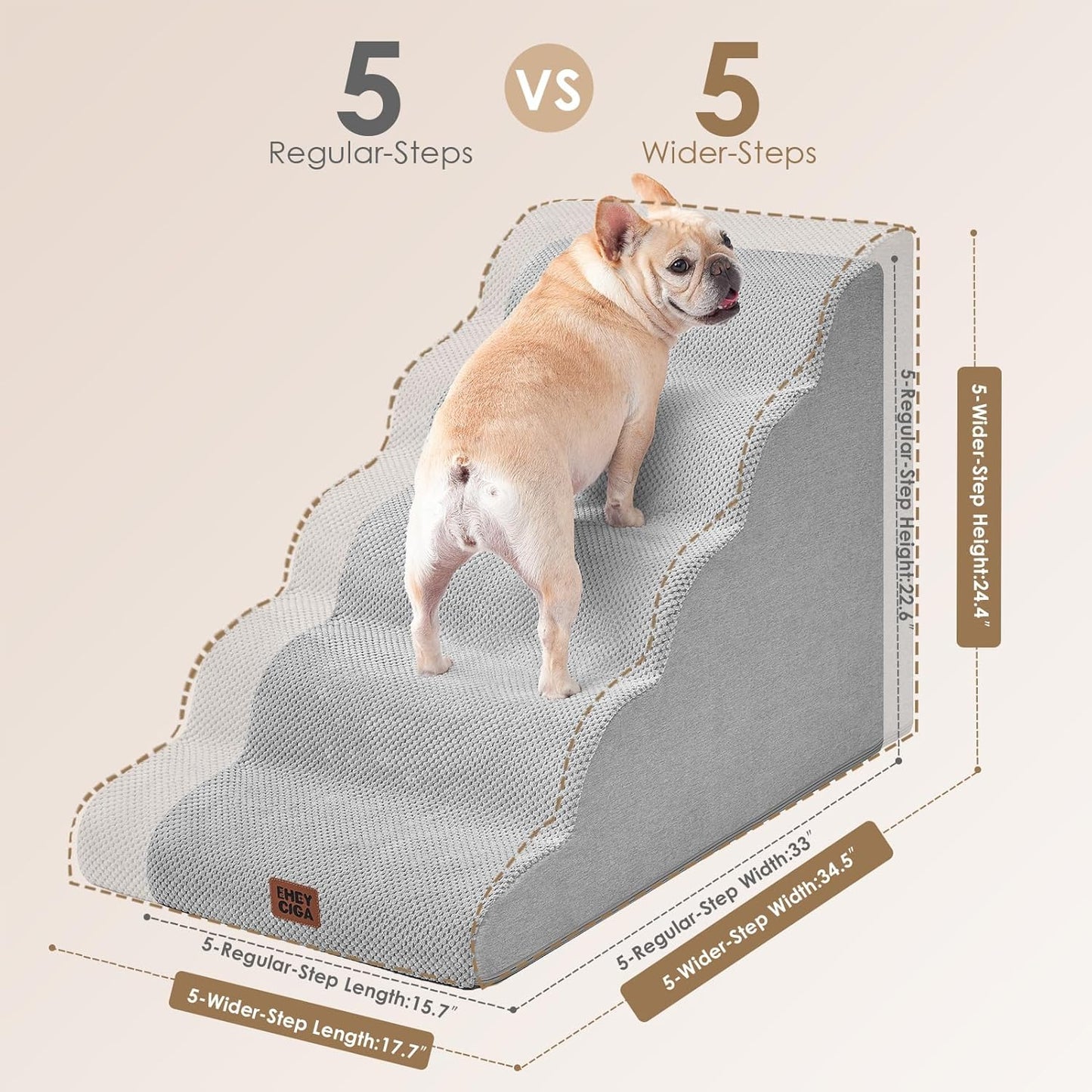 EHEYCIGA Curved Dog Stairs Ramp for High Beds 19.7" H, 4-Step Dog Steps for Small Dogs and Cats, Pet Stairs for High Bed Climbing, Non-Slip Balanced Pet Step Indoor, Grey