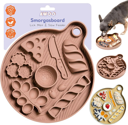 Awoo Smorgasboard - Silicone Dog and Puppy Lick Mat and Slow Feeder with Suction Cups - Non-Slip, Dishwasher Safe Pet Dish - Extends Mealtime for Fast Eaters - for Wet & Dry Food (Misty Blue)
