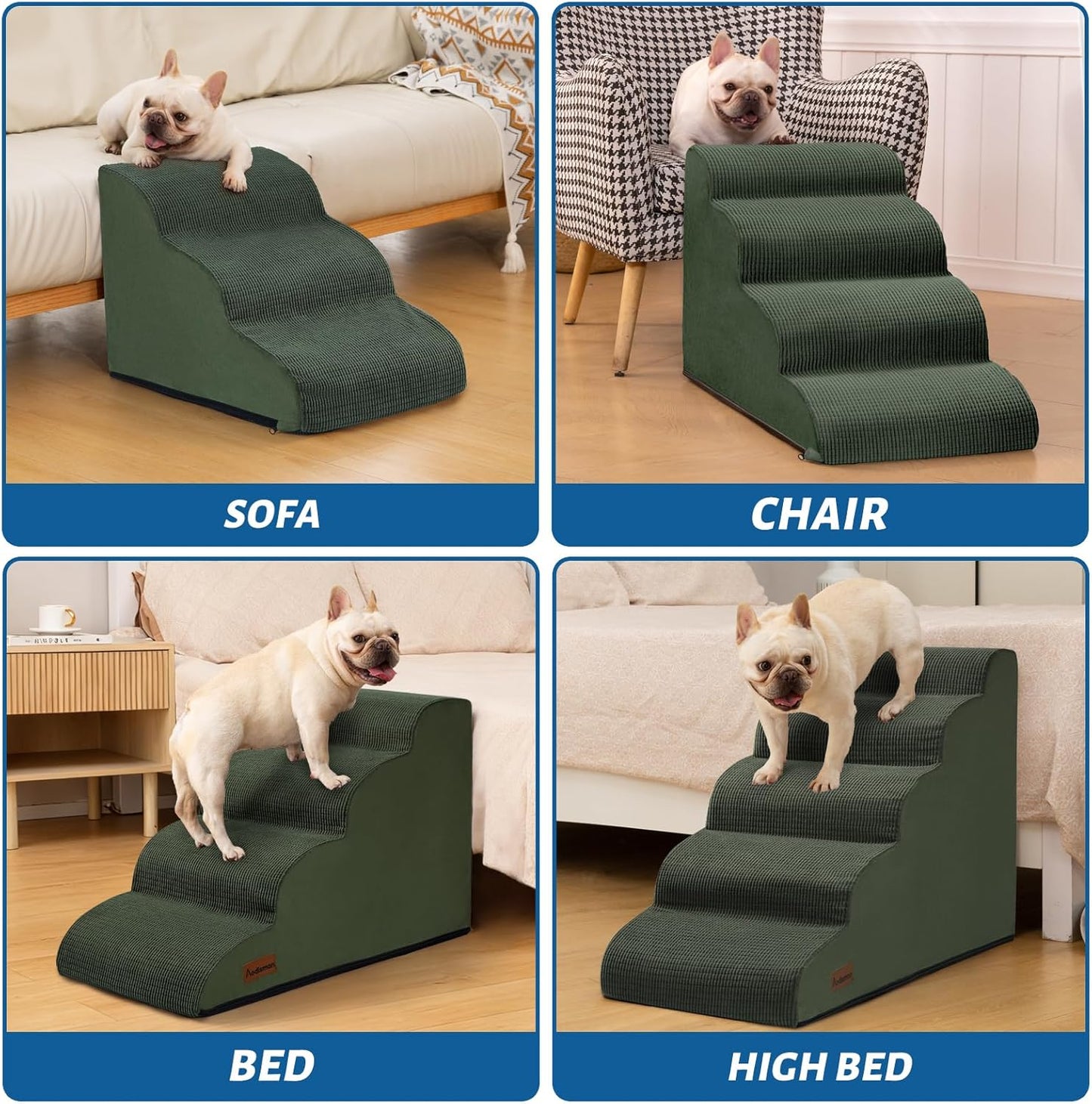 Aodisman 3-Step Dog Ramp and Stairs for Sofa and Chair - Non-Slip Sturdy Pet Steps for Small Dogs and Cats,15.7" H,Grey