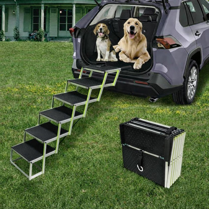 PENSUN Dog Stairs with Nonslip Surface Portable Folding Pet Ramp for Car, SUV and Trucks Foldable Truck Ramp Stairs for Small to Large Size Dogs Up to 250LBS