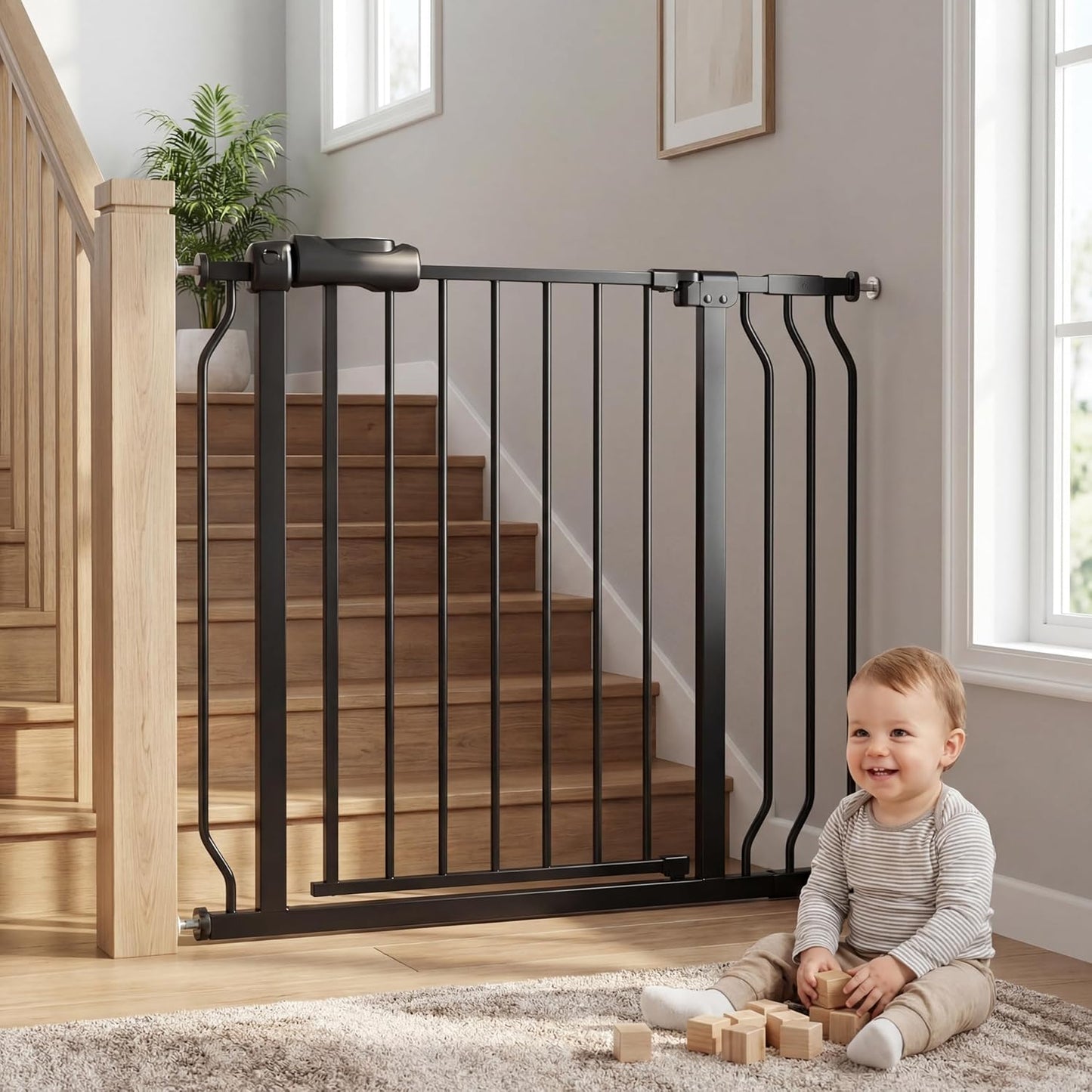 Extra Wide Baby Gate Tension Indoor Safety Gates Black Metal Large Pressure Mounted Pet Gate Walk Through Long Safety Dog Gate for The House Doorways Stairs (62.2"-66.93"/158-170CM, Black)