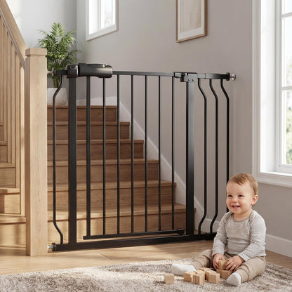 Extra Wide Baby Gate Tension Indoor Safety Gates Black Metal Large Pressure Mounted Pet Gate Walk Through Long Safety Dog Gate for The House Doorways Stairs (62.2"-66.93"/158-170CM, Black)