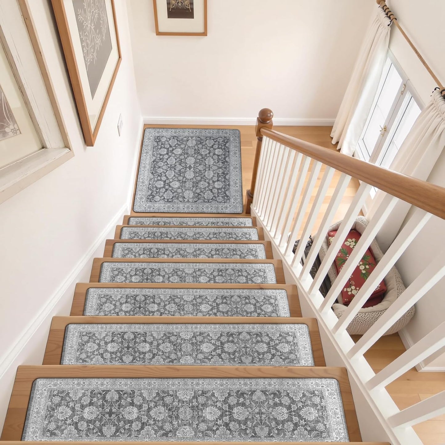 OJIA Extra Non-Slip Stair Treads for Wooden Steps 15PCS, 30"X8" Rubber Indoor Stair Runner Slip Resistant Stair Rugs Safety Mats for Dogs, Kids & Elders, Stairway Grip Step Treads, Gray