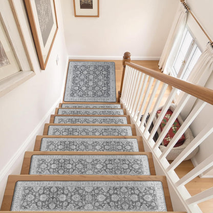 OJIA Extra Non-Slip Stair Treads for Wooden Steps 15PCS, 30"X8" Rubber Indoor Stair Runner Slip Resistant Stair Rugs Safety Mats for Dogs, Kids & Elders, Stairway Grip Step Treads, Gray