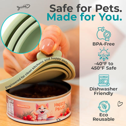 4 Pack Universal Pet Food Can Covers Lids - One fit 3 Standard Size Cans for Cats and Dogs Food Cans - Easy to Clean - Safe Silicone - Pastel Meadow