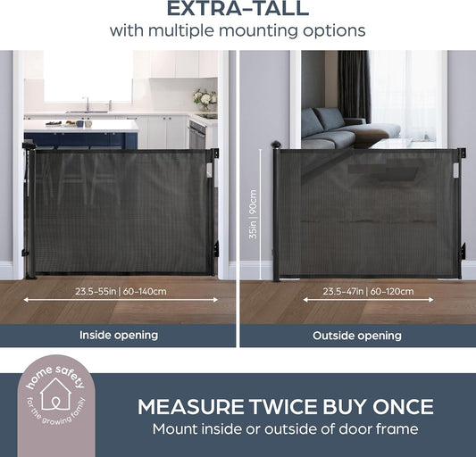 Dreambaby Glide N Hide 35'' Extra Tall, 55'' Wide Retractable Baby Gate - Ideal for Stairs, Doorways & Halls, Durable Mesh, EZY-Check Indicator, Dog & Pet Gate