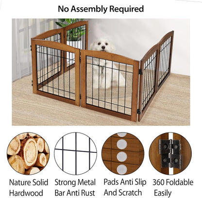 LZRS 2-Panel Freestanding Foldable Wood Dog Gate – Solid Wood & Steel Wire, Chew-Resistant Pet Barrier for Indoor Use, Ideal for Small to Medium Dogs, White