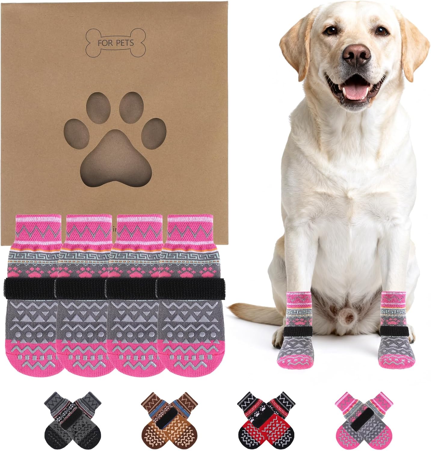 KOOLTAIL Dog Socks Shoes for Hot Pavement to Prevent Licking Paws, Winter Dog Boots&Paw Protector for Hardwood Floors Anti Slip,Traction Control Grip Booties for Small Medium Large Senior Dogs,Black M