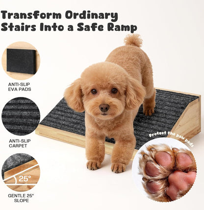 4-Pack Wooden Dog Ramp for Stairs, Anti-Slip Pet Steps for Small Dogs with Carpet Surface, Low-Angled Pet Ramps for Staircase, Steps and Stairs Assist for Injured & Aged Pets, Stairs Ramp for Dogs