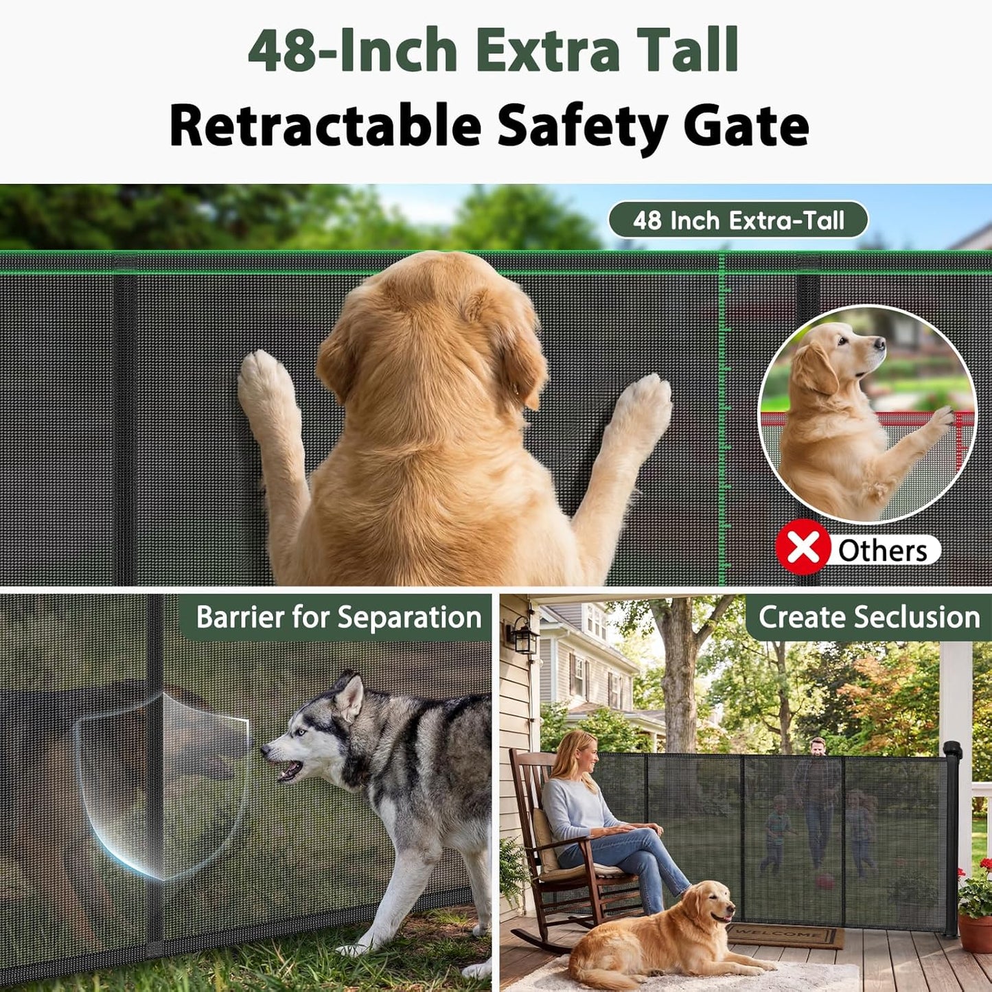 250" Reinforced Extra Wide Baby Gate Retractable Dog Gate, 21ft Extra Long Baby Gate Retractable Gates for Dogs, 48" Extra Tall Pet Gate Retractable Fence Outdoor Gate for Deck/Garage/Patio, Black