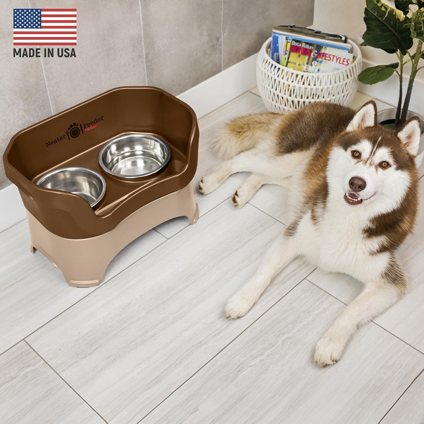 Neater Pet Brands Neater Feeder Deluxe Mess Proof Dog Bowls Elevated for Large Dogs Over 40 lbs, Made in USA, No Spill Raised Dog Food Bowl Stand Feeding Station, Food and Water Bowl Set, Black
