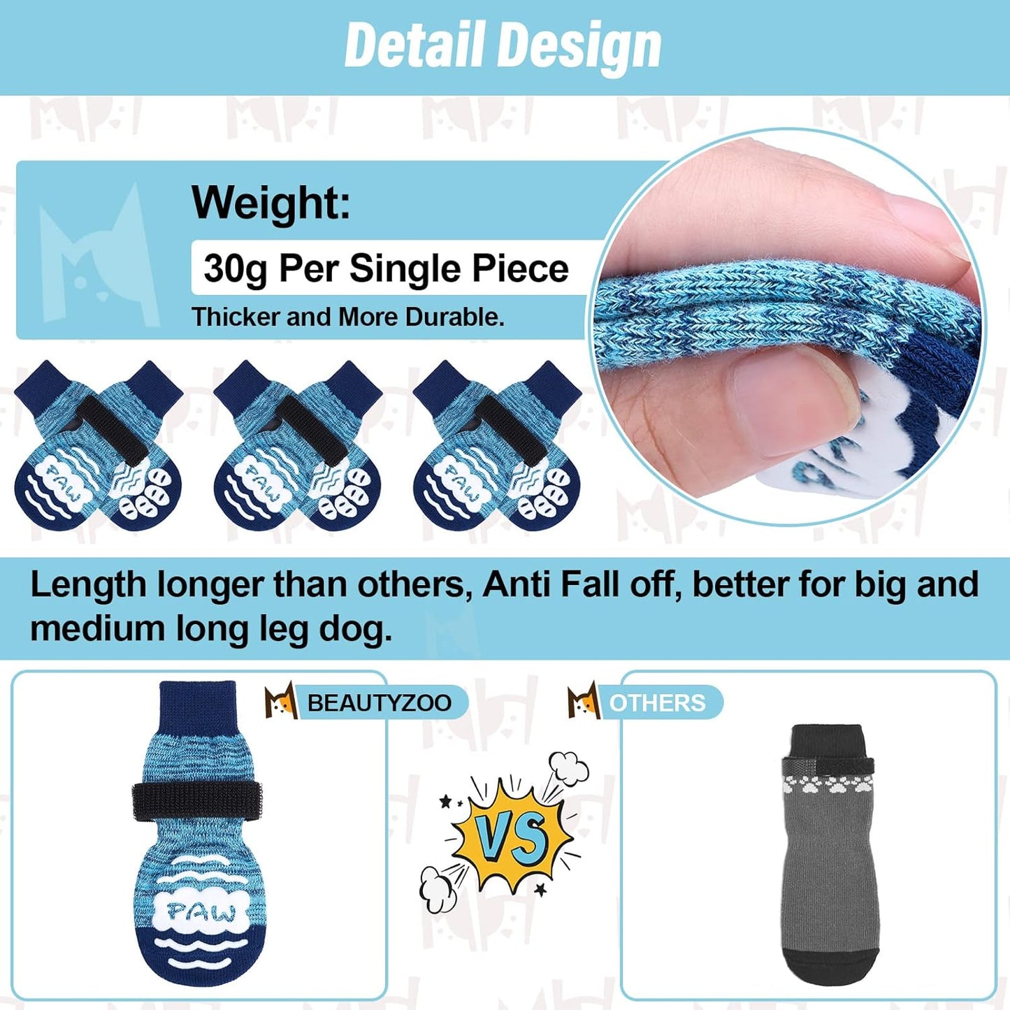 BEAUTYZOO Anti-Slip Dog Socks,Dog Shoes for Hot/Cold Pavement,Paw Protectors with Grips 3 Pairs for Puppy Small Medium Large Senior Old Dogs,Dog Socks to Prevent Licking and Hardwood Floor Protection