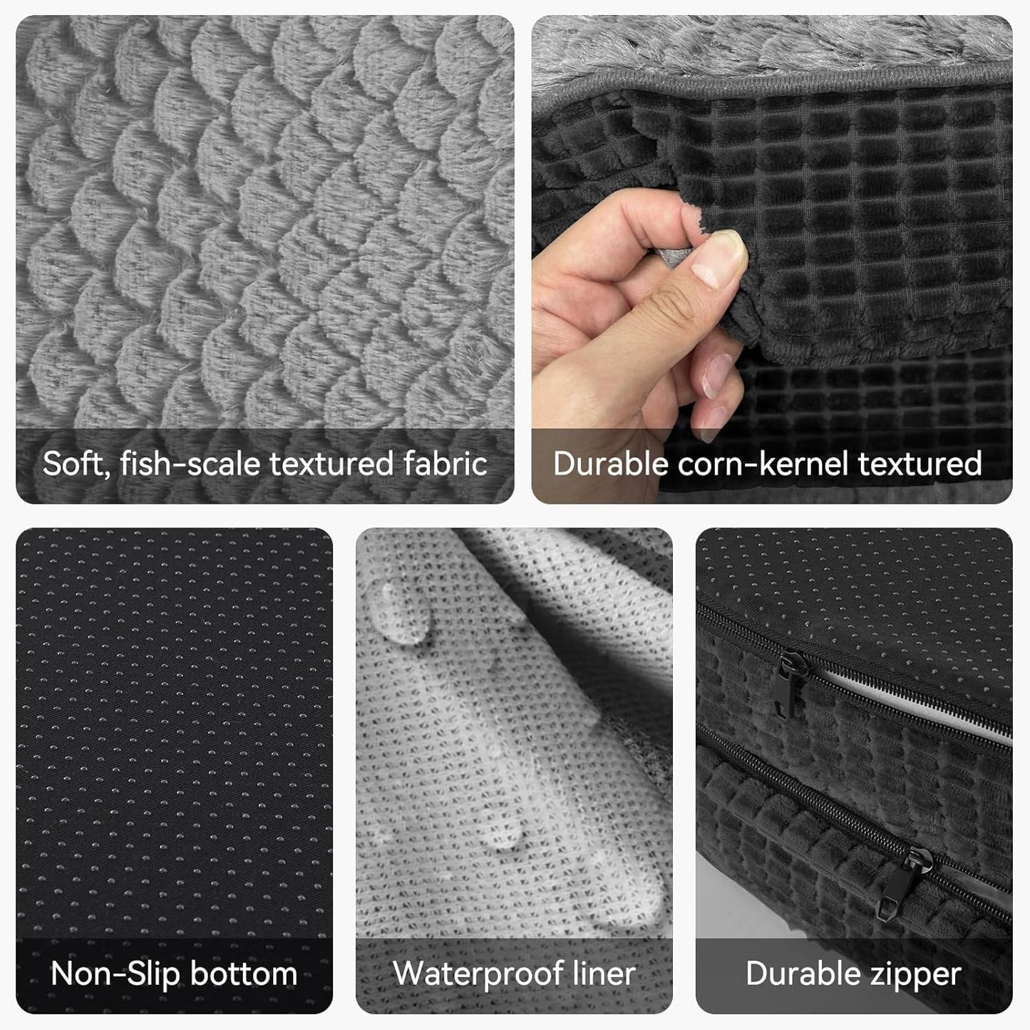 JOEJOY Orthopedic Dog Beds Large Sized Dog, XL Egg-Crate Memory Foam Pet Couch Bed with Bolster Sides, Waterproof Lining, Removable Washable Cover & Non-Slip Bottom, Grey