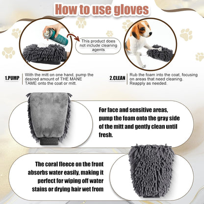 Teenyyou 2 Pcs Dog Towel Mitt Dry Bath Gloves Chenille Microfiber Paws Clean Pet Hair Washing Gloves Dog Grooming Mitts Bath Supplies for Cats Rabbits Horses Suitable for Long/Short/Poodle Fur(Grey)
