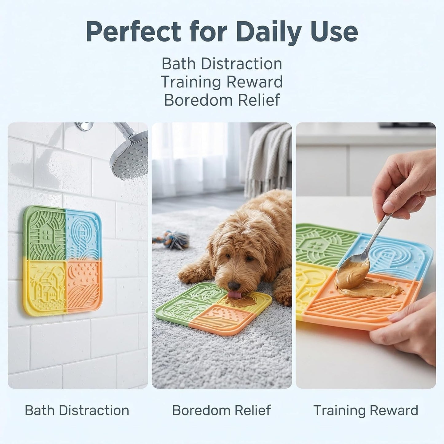 Dog Lick Mat with Suction Cups, 4-Texture Enrichment Slow Feeder for Dogs & Cats, Non-Slip Silicone Licking Pad for Anxiety Relief, Bathing & Training (Green)