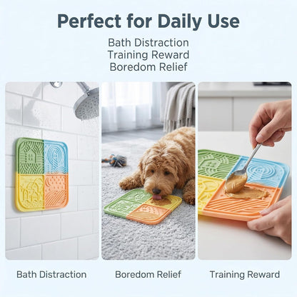 Dog Lick Mat with Suction Cups, 4-Texture Enrichment Slow Feeder for Dogs & Cats, Non-Slip Silicone Licking Pad for Anxiety Relief, Bathing & Training (Green)