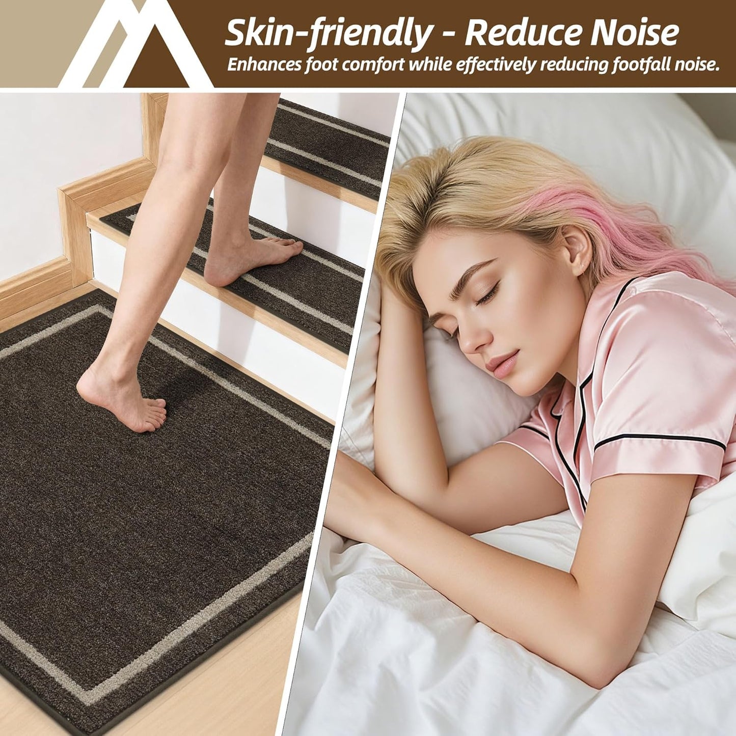 COSY HOMEER Soft Stair Treads Non-Slip Carpet Mat 28inX9in Indoor Stair Runners for Wooden Steps,Stair Rugs for Kids and Dogs, 100% Polyester TPE Backing 4pcs,Beige