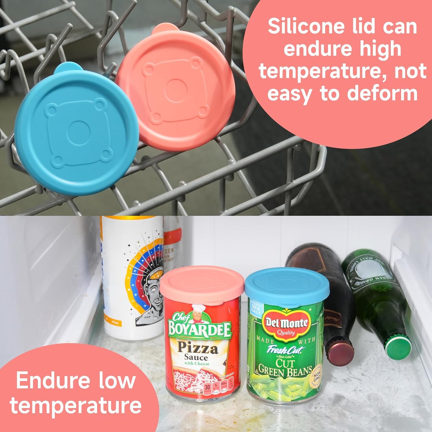 2PCs 3.0-inch Silicone Can Lids for Chef Boyardee | Van Camp's | Goya | Bush's Best | Farmer's Market Can, Can Cover for Canned Goods, Soup Can Cap, Fit Most Standard Size, Dishwasher Safe (Lids ONLY)