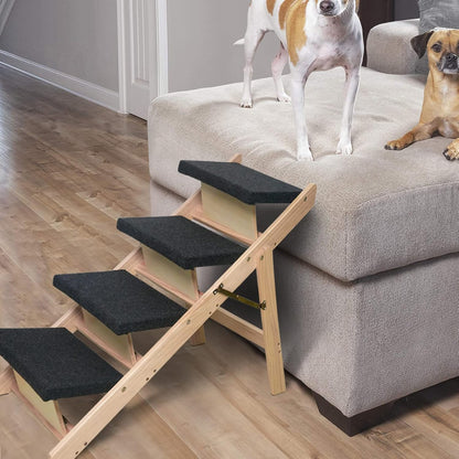 BRIKY 2-in-1 Dog Stairs/Ramp with 4 Steps, Foldable Dog Stairs for High Beds Cars Couch, Durable Wooden Pet Stairs for Small Medium Large Dogs, No Assembly Required
