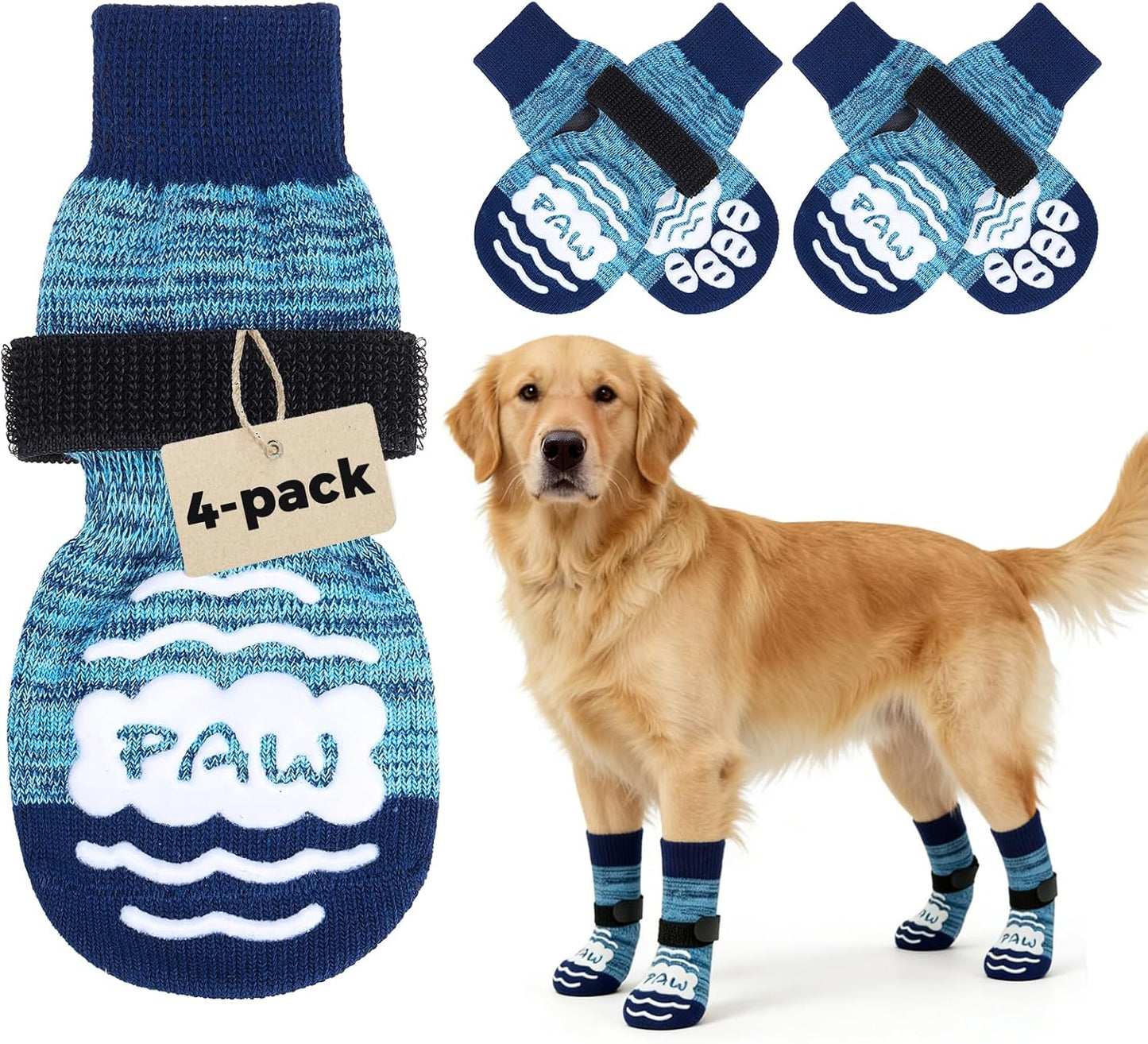 BINGPET Dog Socks to Prevent Licking Paws -Dog Shoes for Hot Pavement,Extra-Thick Grippy Dogs Sock for Hardwood Floors Anti-Slip,4Pcs All-Weather Boots Paw Protector for Small Medium Large Senior Dogs